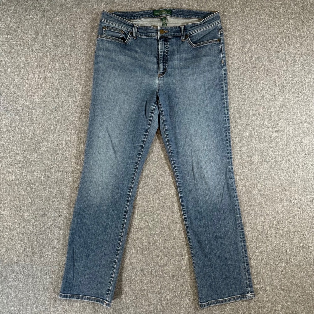 Lauren Ralph Lauren Jeans Womens 12 Blue Denim Straight Leg Stretch Pants LRL